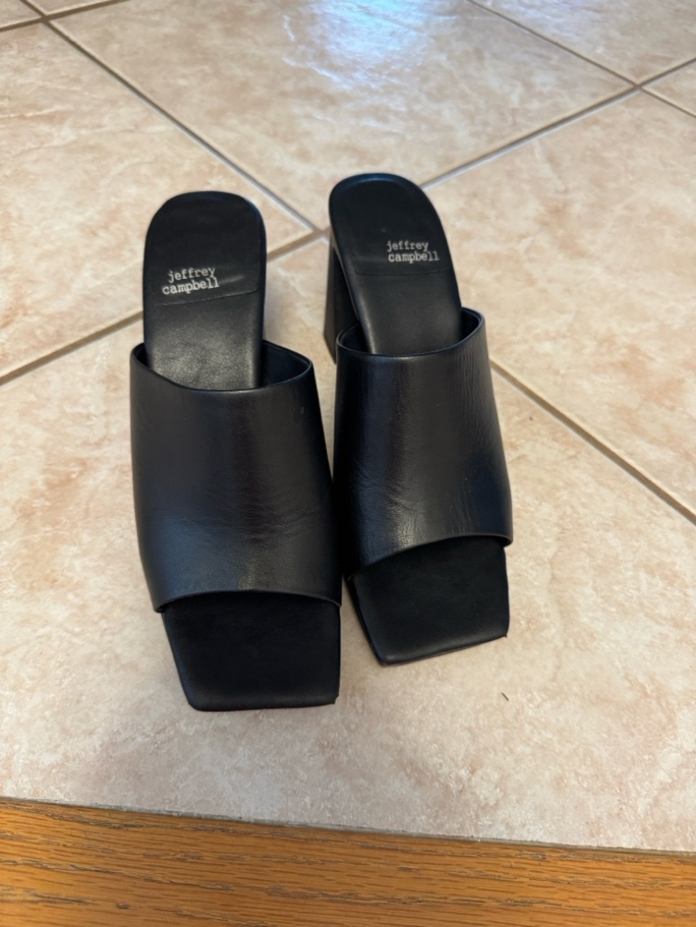 Jeffrey Campbell Black Square-Toe Slide Mules